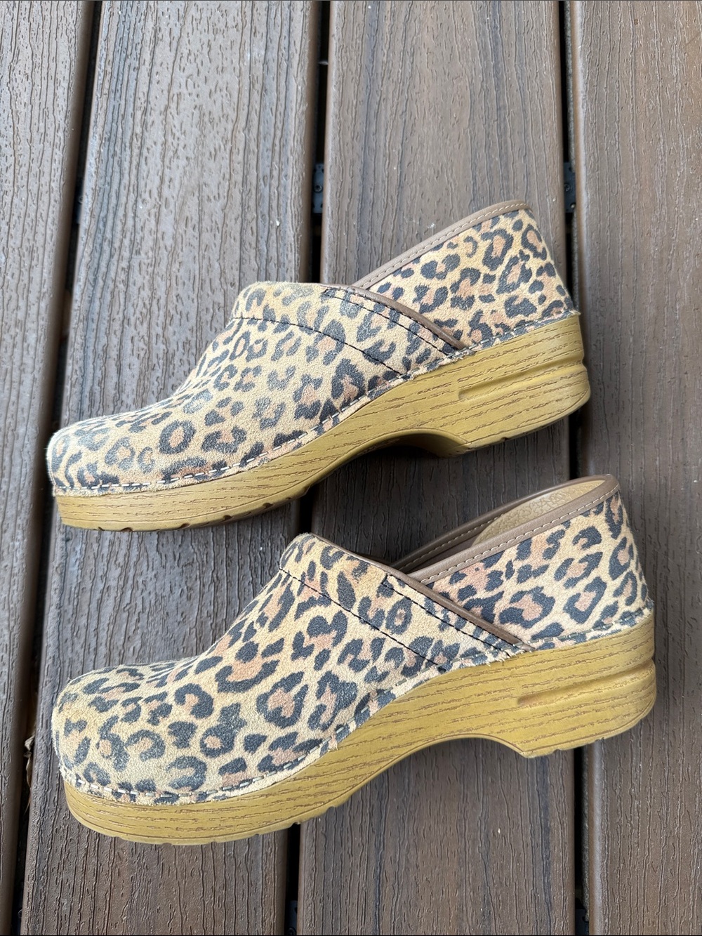 Dansko Leopard Print Slip-On Clogs in Brown and Black - Picture 3 of 5
